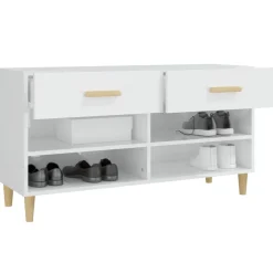 vidaXL Zapatero madera contrachapada blanco brillo 102x35x55 cm Blanco brillante Hot