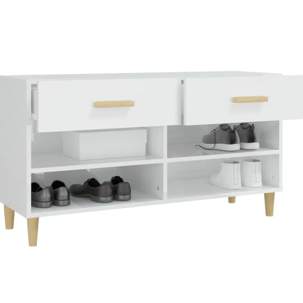 vidaXL Zapatero madera contrachapada blanco brillo 102x35x55 cm Blanco brillante Hot