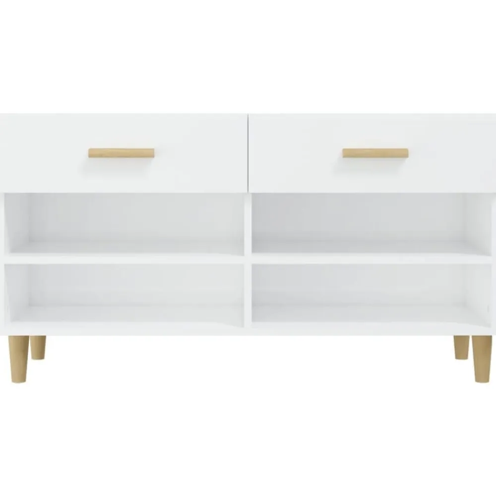 vidaXL Zapatero madera contrachapada blanco brillo 102x35x55 cm Blanco brillante Hot