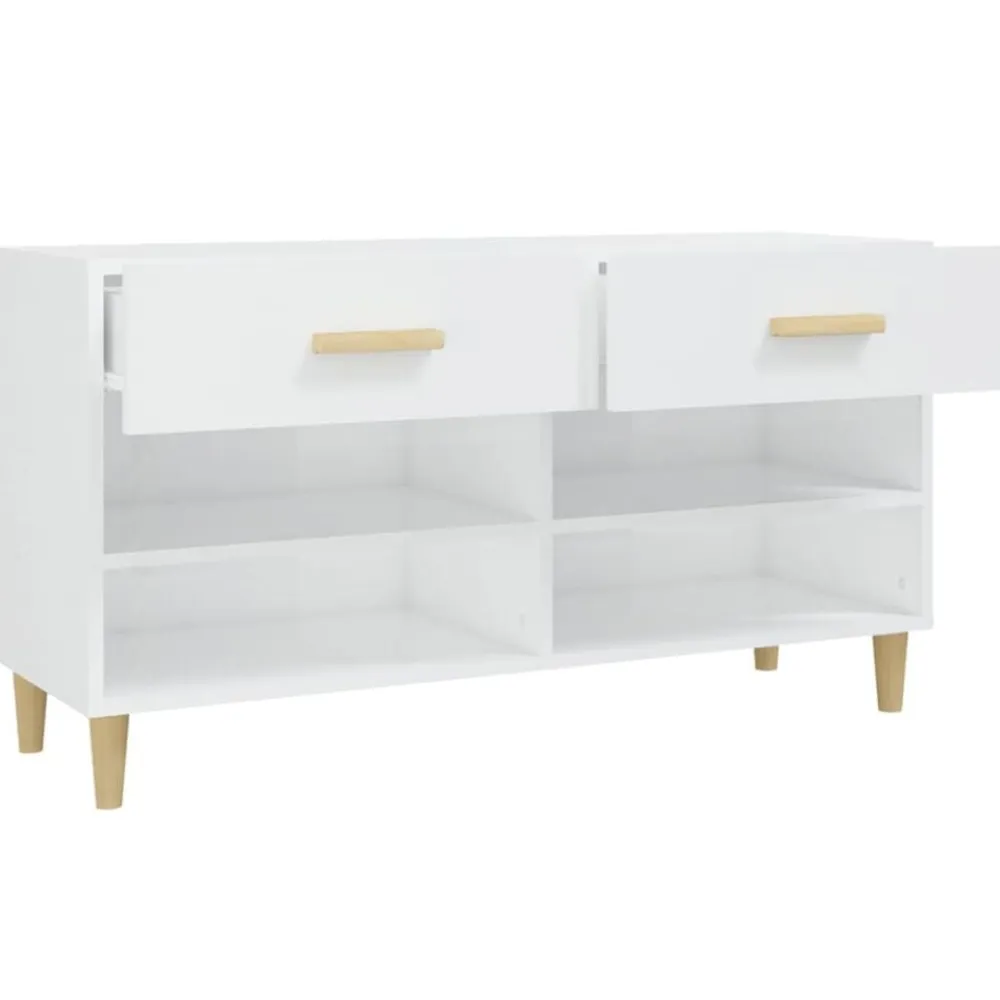 vidaXL Zapatero madera contrachapada blanco brillo 102x35x55 cm Blanco brillante Hot