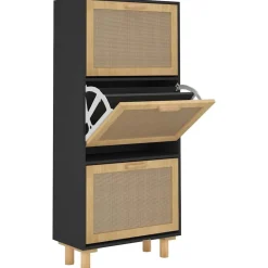 vidaXL Zapatero madera contrachapada ratán natural 52x25x115 cm Negro Outlet
