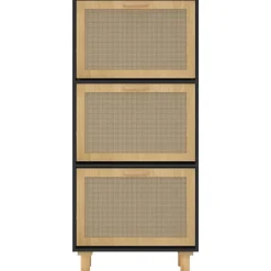 vidaXL Zapatero madera contrachapada ratán natural 52x25x115 cm Negro Outlet