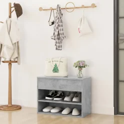 vidaXL Zapatero madera contrachapada gris hormigón 60x30x45 cm Gris hormig&oacute;n Clearance