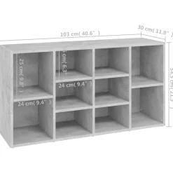 vidaXL Productos Del Hogar-Zapatero madera contrachapada gris hormigón 103x30x55cm