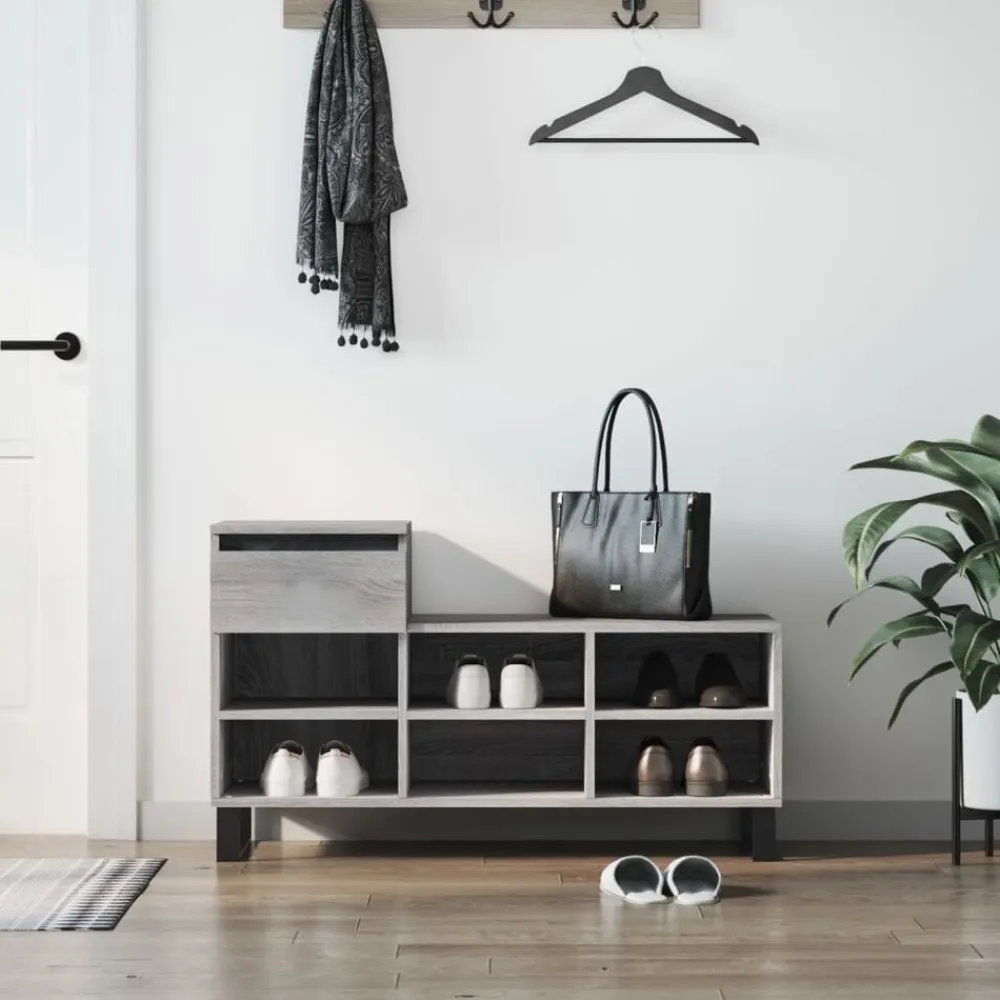 vidaXL Zapatero madera contrachapada 102x36x60 cm Gris sonoma Outlet