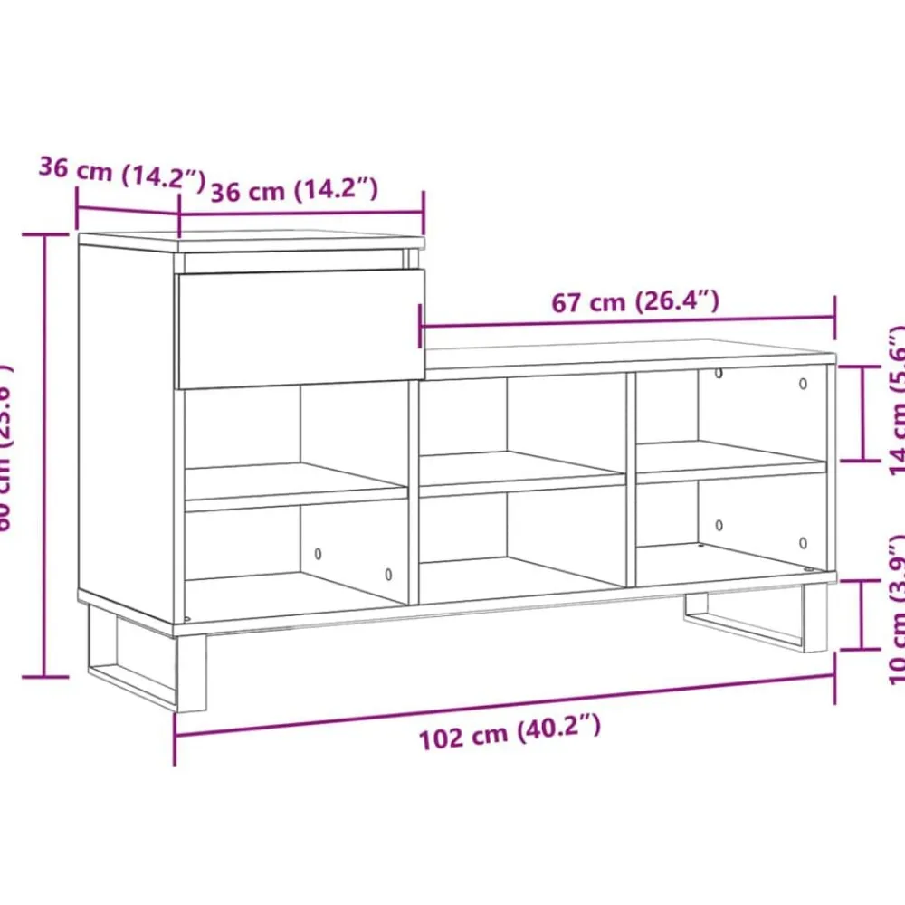 vidaXL Zapatero madera contrachapada 102x36x60 cm Gris sonoma Outlet