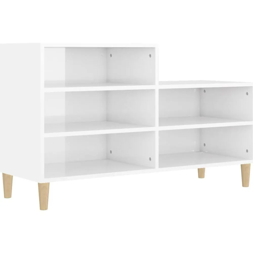 vidaXL Zapatero madera contrachapada blanco brillo 102x36x60 cm Blanco brillante Discount