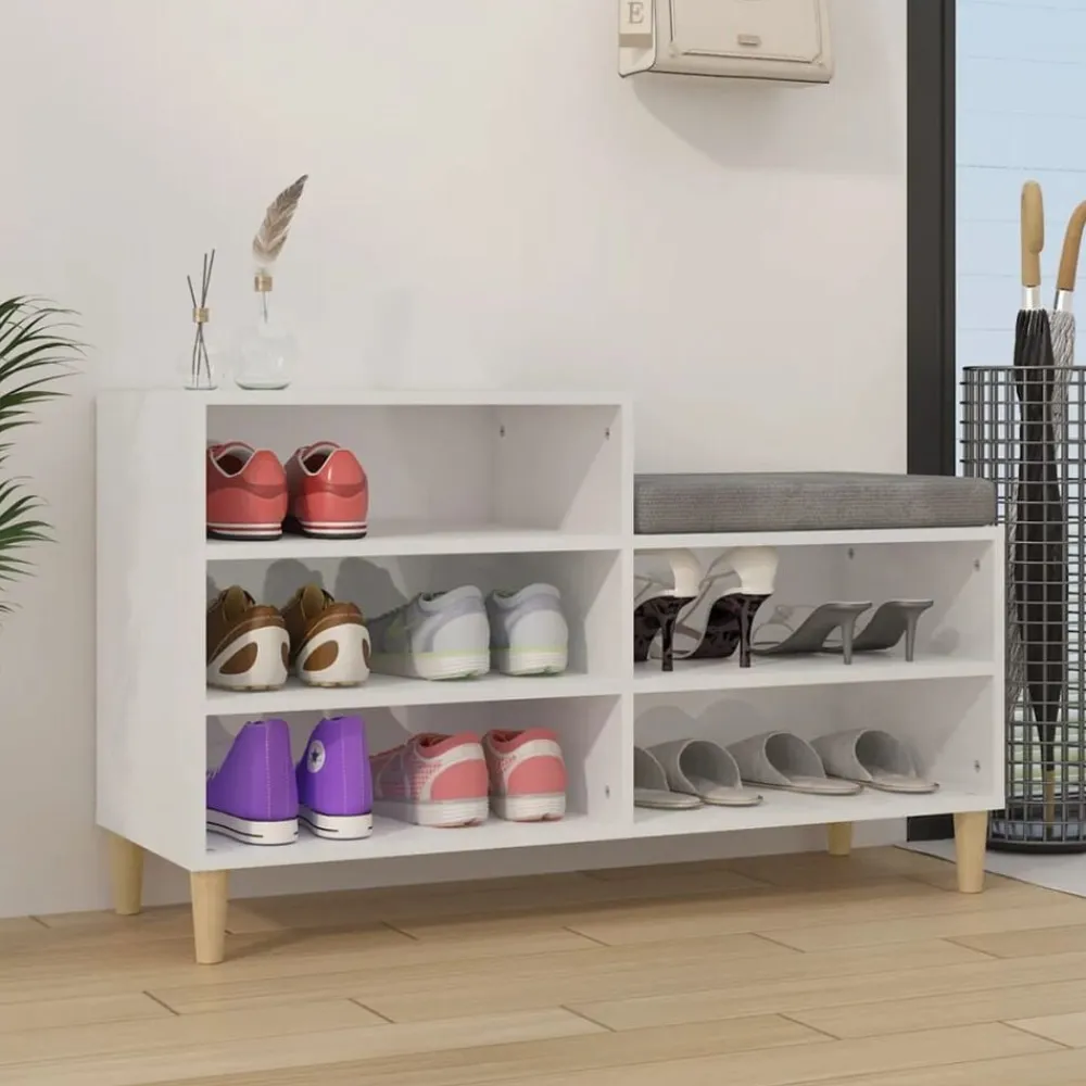 vidaXL Zapatero madera contrachapada blanco brillo 102x36x60 cm Blanco brillante Discount