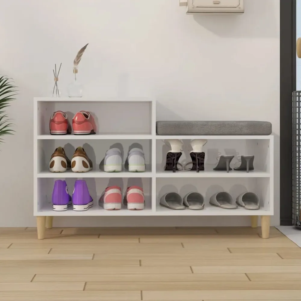vidaXL Zapatero madera contrachapada blanco brillo 102x36x60 cm Blanco brillante Discount