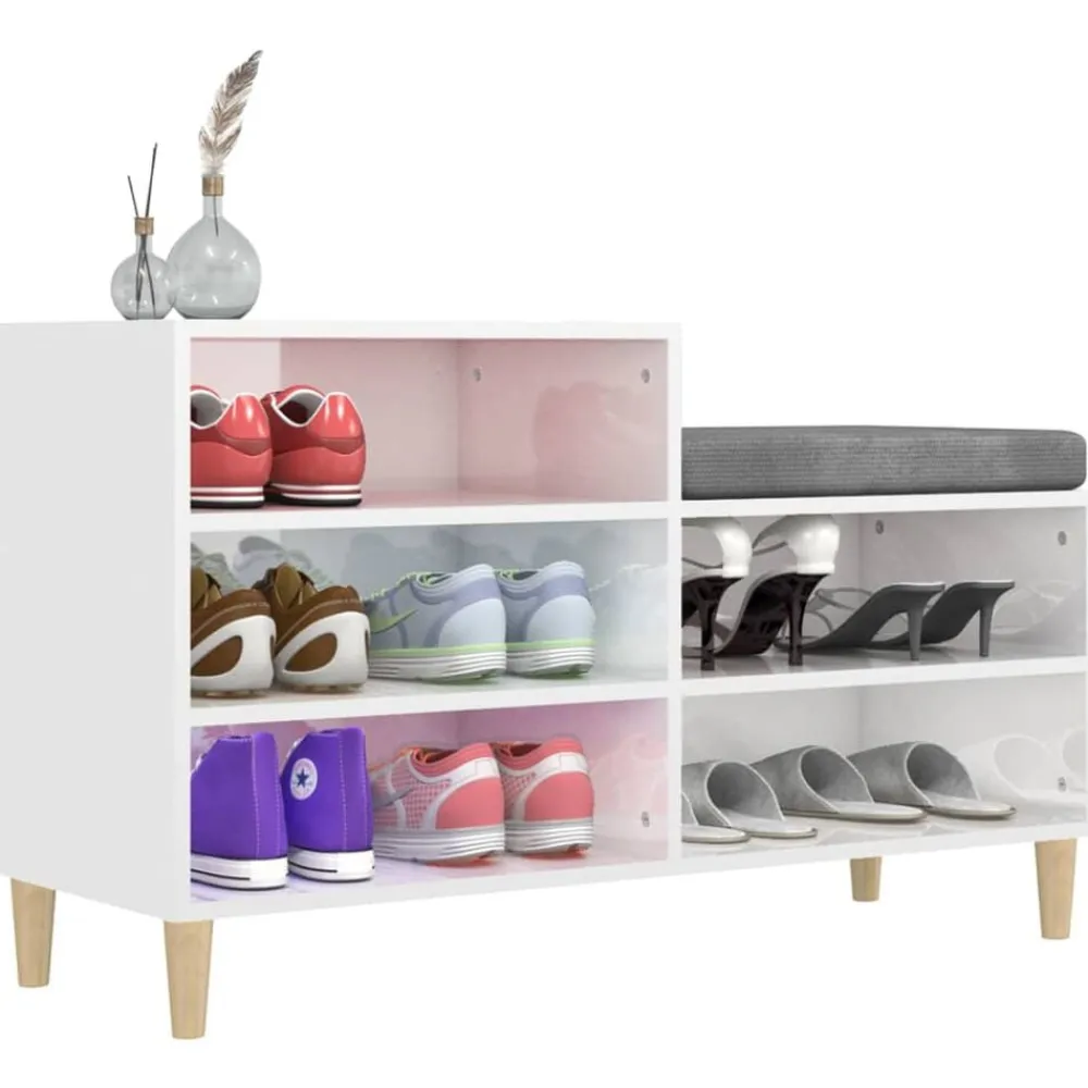 vidaXL Zapatero madera contrachapada blanco brillo 102x36x60 cm Blanco brillante Discount