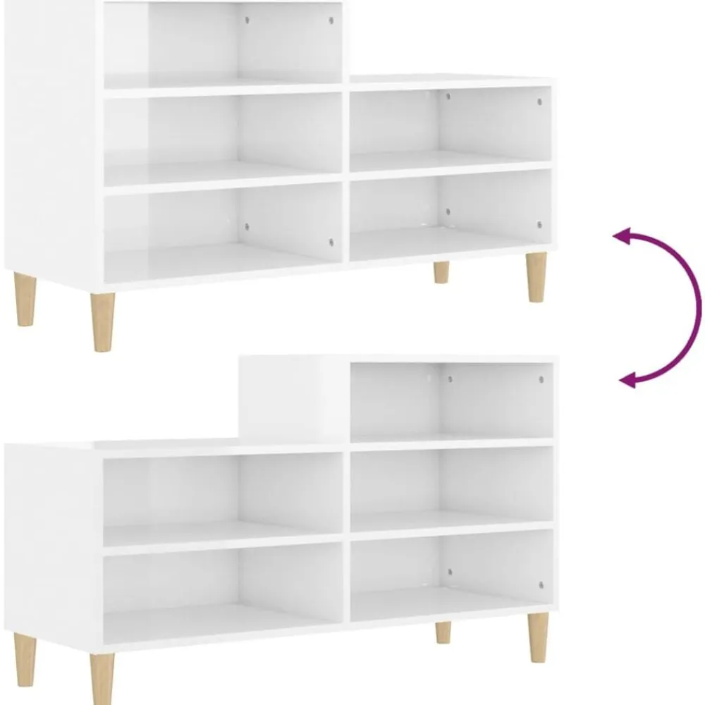 vidaXL Zapatero madera contrachapada blanco brillo 102x36x60 cm Blanco brillante Discount