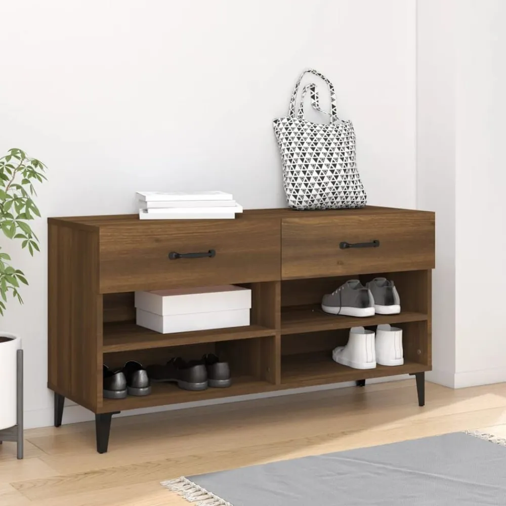 vidaXL Zapatero madera contrachapada marrón roble 102x35x55 cm Marrón roble Best