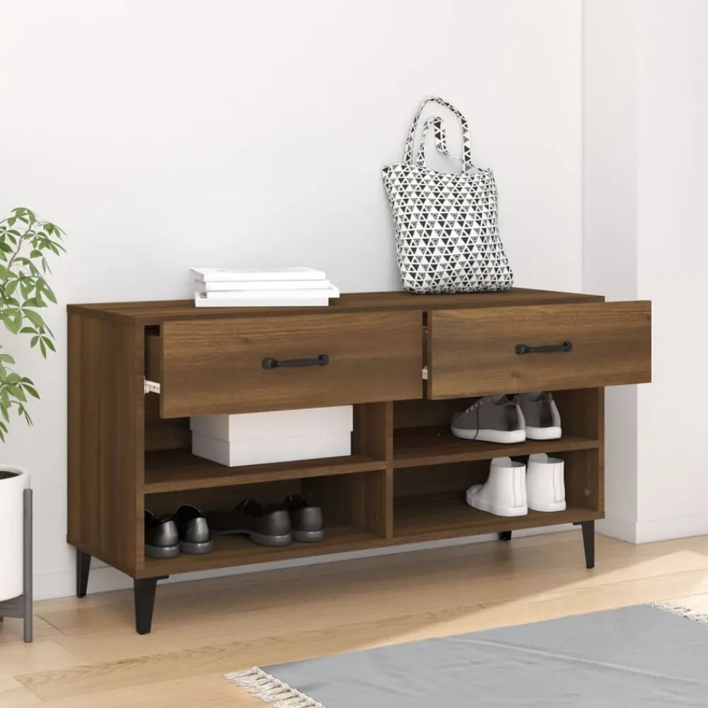 vidaXL Zapatero madera contrachapada marrón roble 102x35x55 cm Marrón roble Best