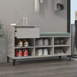 vidaXL Productos Del Hogar-Zapatero madera contrachapada gris hormigón 102x36x60 cm