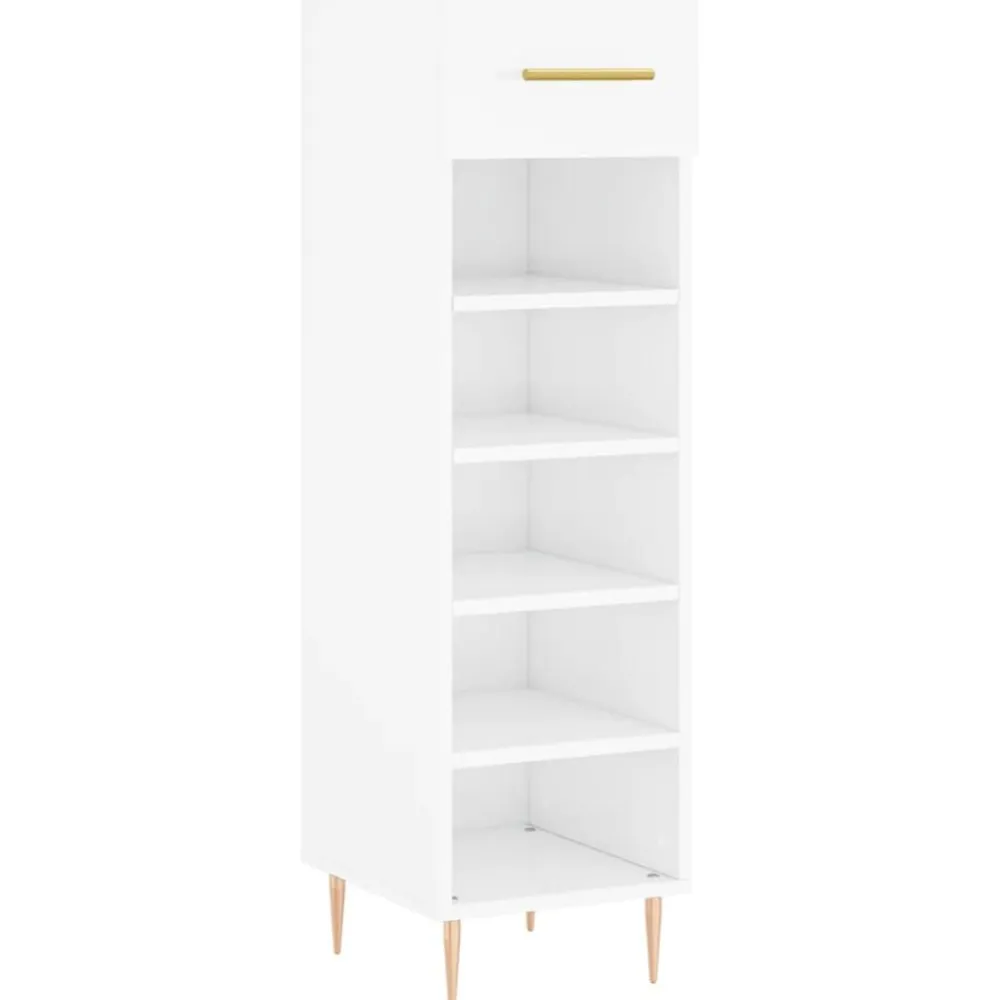 vidaXL Zapatero madera contrachapada blanco brillo 30x35x105 cm Blanco brillante