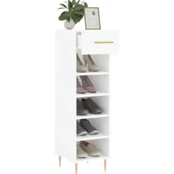 vidaXL Zapatero madera contrachapada blanco brillo 30x35x105 cm Blanco brillante