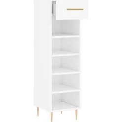 vidaXL Zapatero madera contrachapada blanco brillo 30x35x105 cm Blanco brillante