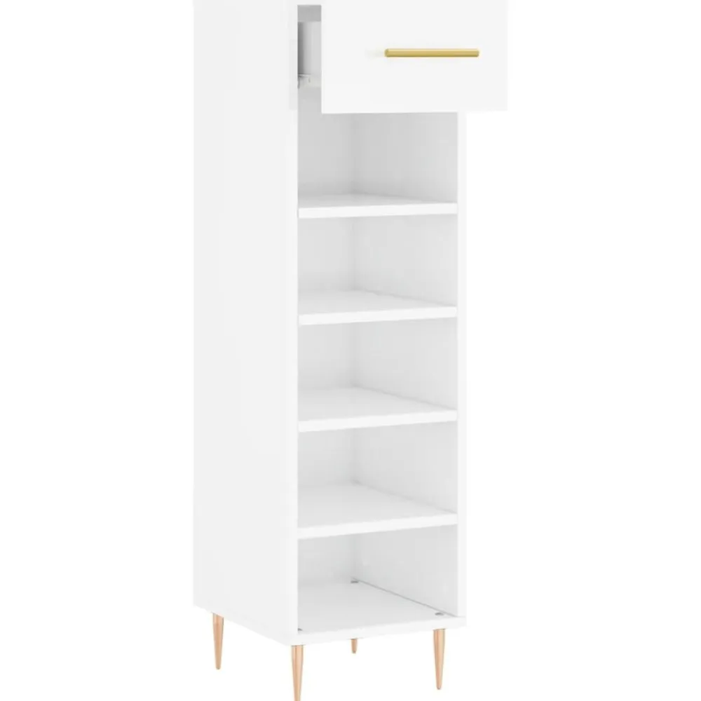 vidaXL Zapatero madera contrachapada blanco brillo 30x35x105 cm Blanco brillante