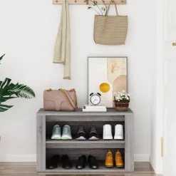 vidaXL Zapatero madera contrachapada 75x35x45 cm Gris sonoma Discount