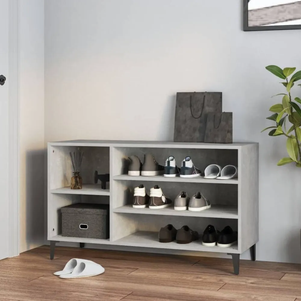 vidaXL Productos Del Hogar-Zapatero madera contrachapada gris hormigón 102x36x60 cm