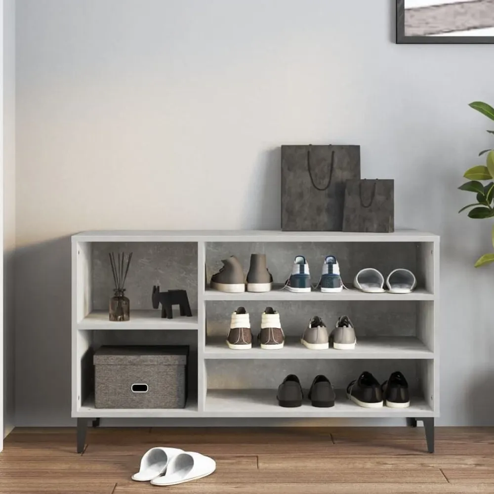 vidaXL Productos Del Hogar-Zapatero madera contrachapada gris hormigón 102x36x60 cm