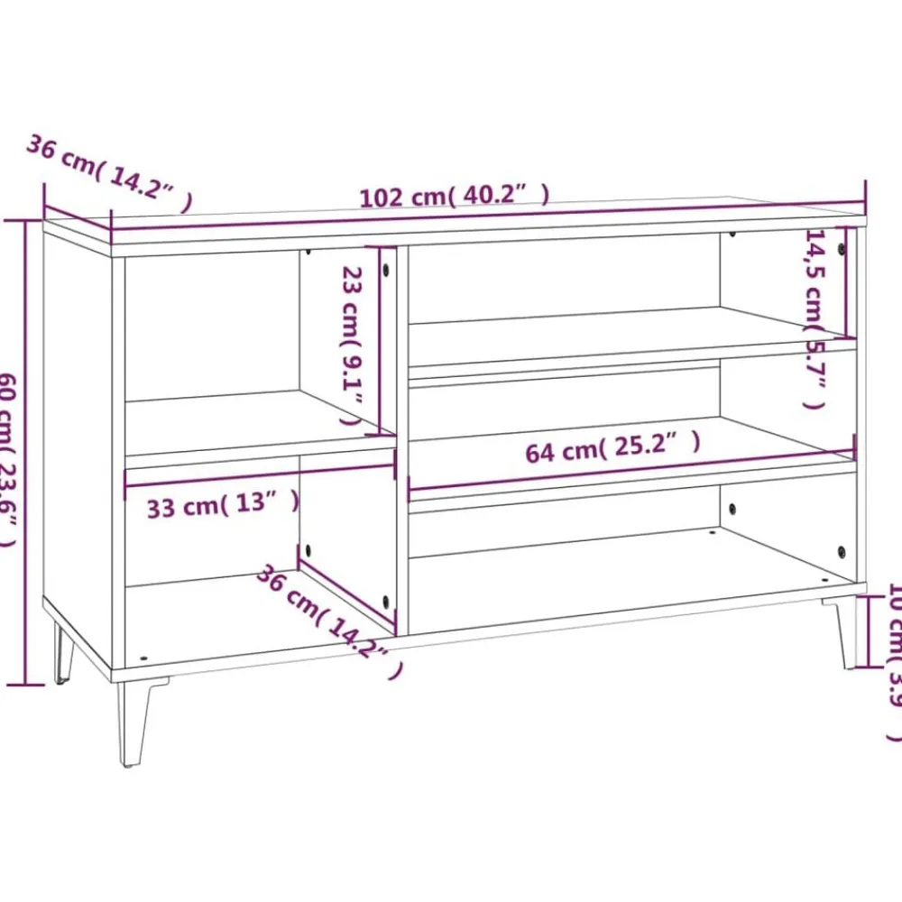 vidaXL Productos Del Hogar-Zapatero madera contrachapada gris hormigón 102x36x60 cm