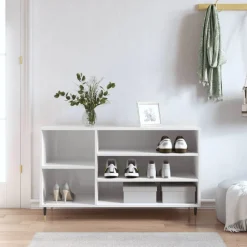 vidaXL Zapatero madera contrachapada blanco brillo 102x36x60 cm Blanco brillante