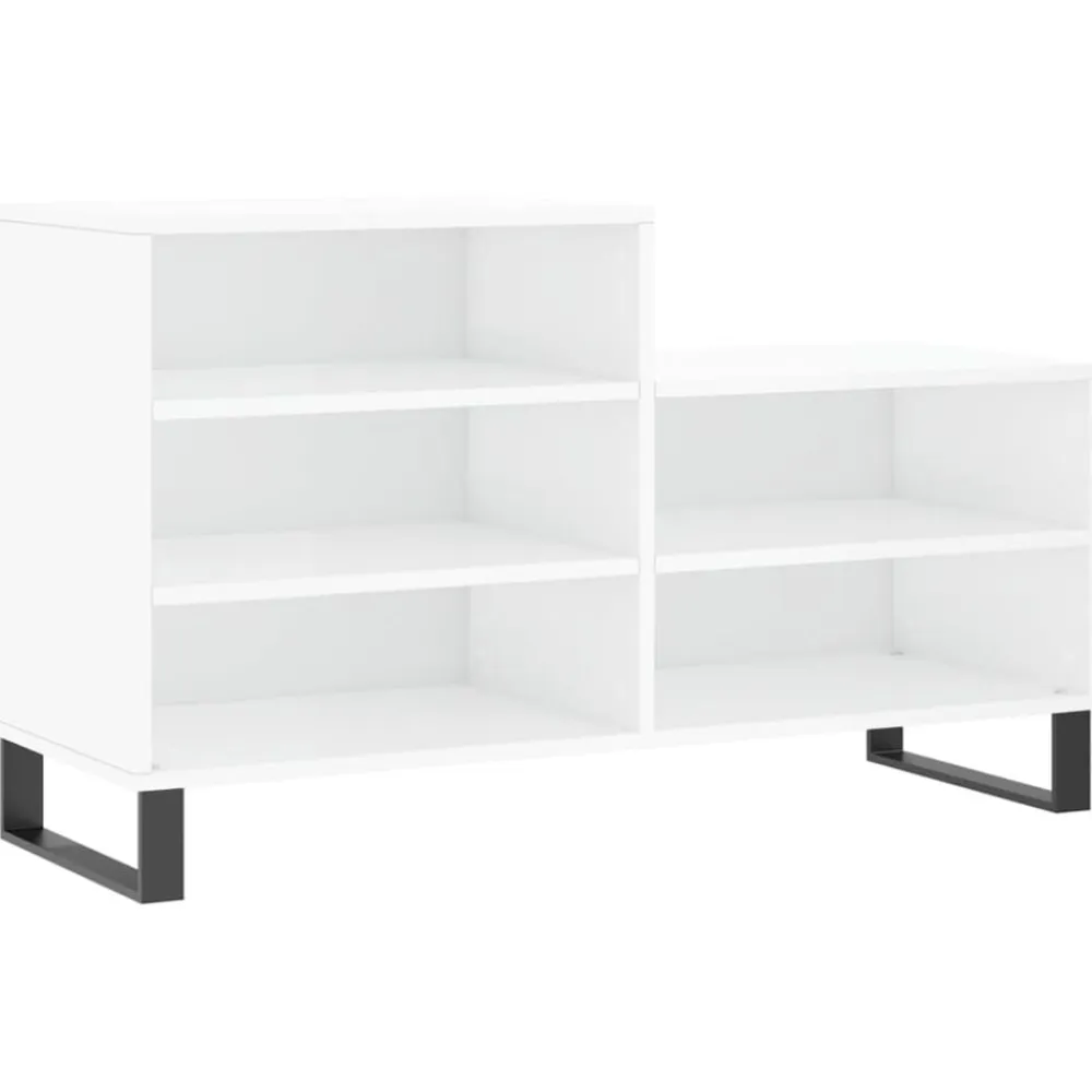 vidaXL Productos Del Hogar-Zapatero madera contrachapada blanco brillo 102x36x60 cm