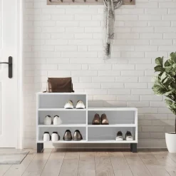 vidaXL Productos Del Hogar-Zapatero madera contrachapada blanco brillo 102x36x60 cm