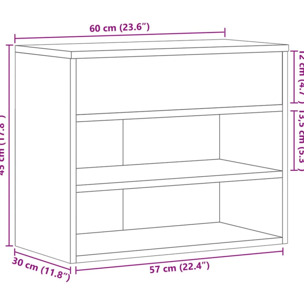 vidaXL Zapatero madera contrachapada 60x30x45 cm Roble ahumado Discount