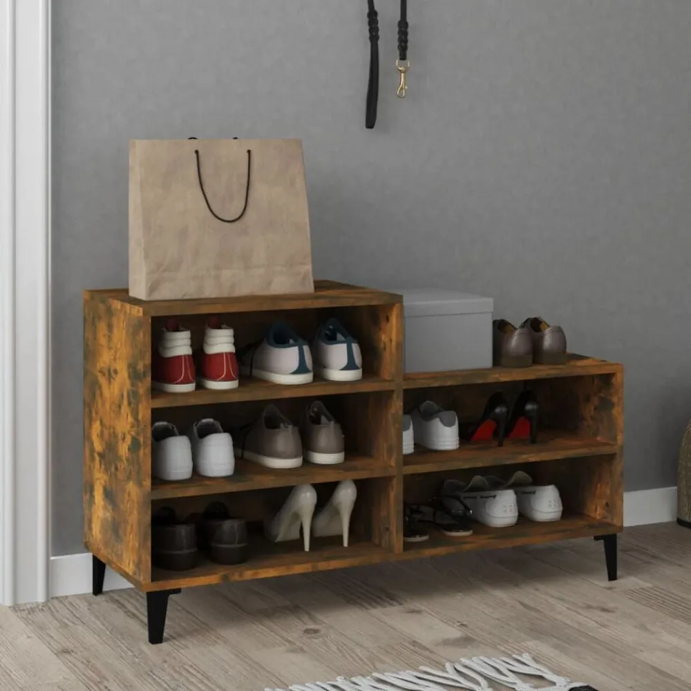 vidaXL Zapatero madera contrachapada 102x36x60 cm Roble ahumado Sale
