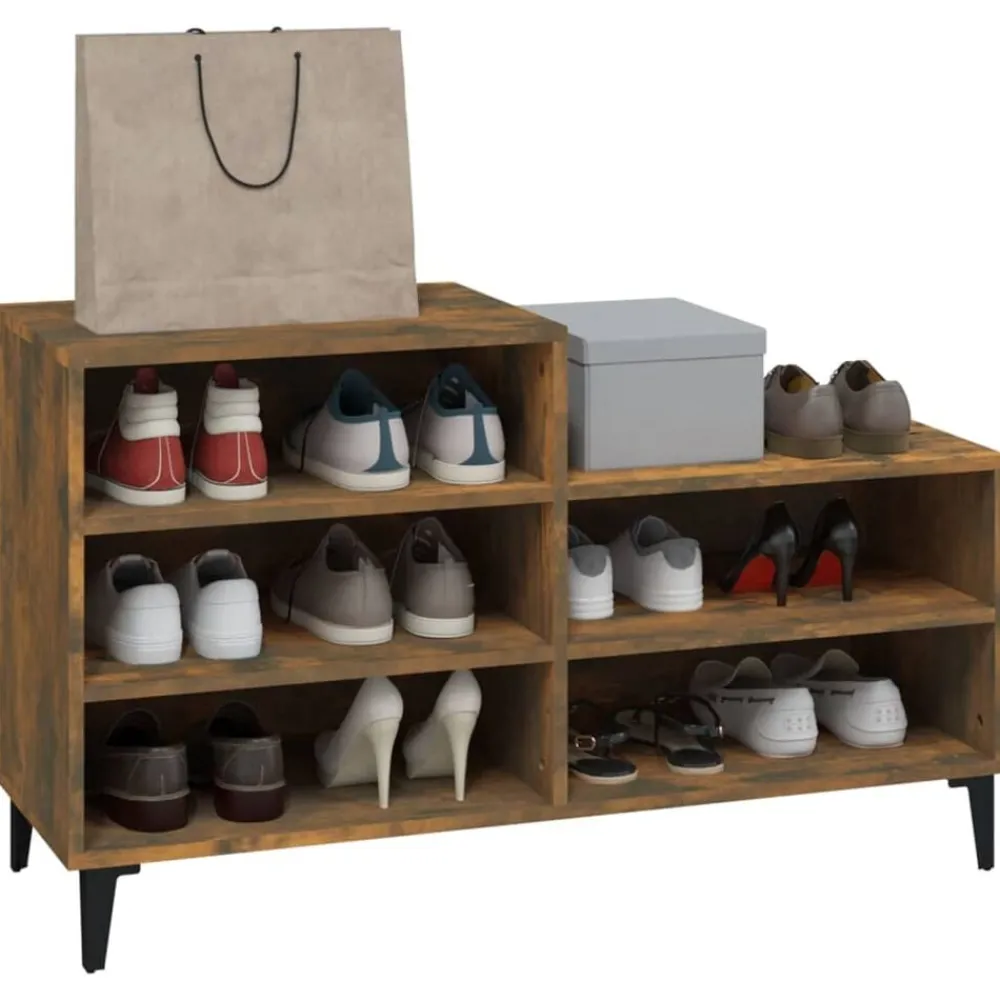 vidaXL Zapatero madera contrachapada 102x36x60 cm Roble ahumado Sale