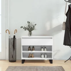vidaXL Zapatero madera contrachapada blanco brillo 70x36x60 cm Blanco brillante Best