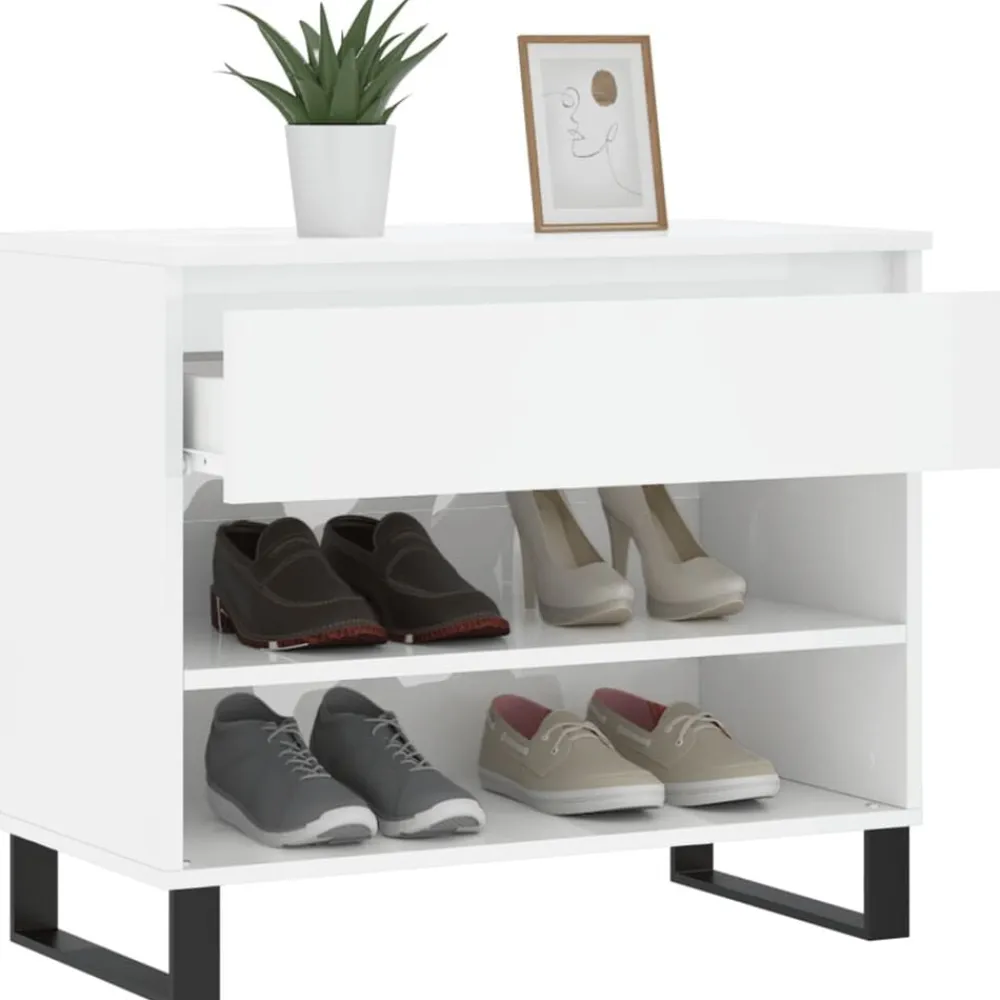 vidaXL Zapatero madera contrachapada blanco brillo 70x36x60 cm Blanco brillante Best