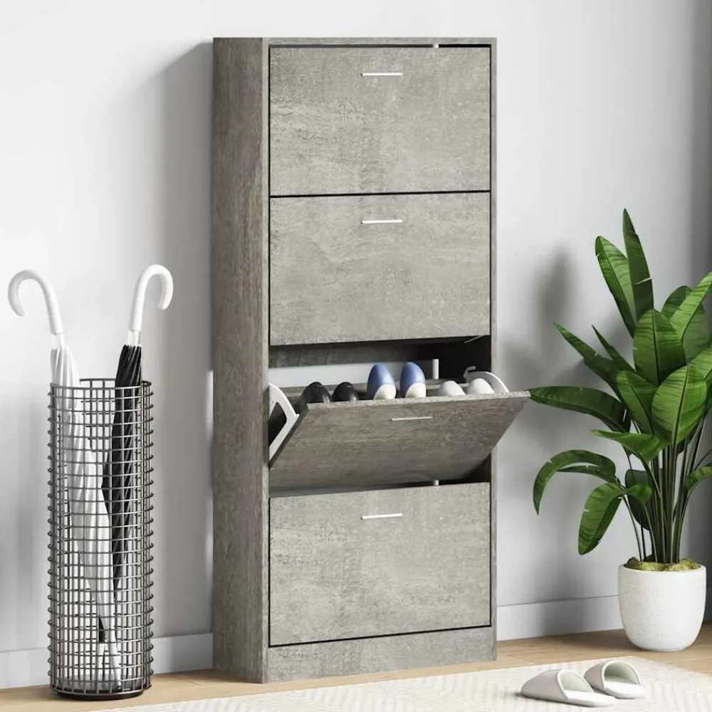 vidaXL Productos Del Hogar-Zapatero madera contrachapada gris hormigón 63x24x147 cm