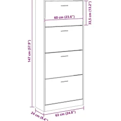 vidaXL Productos Del Hogar-Zapatero madera contrachapada gris hormigón 63x24x147 cm