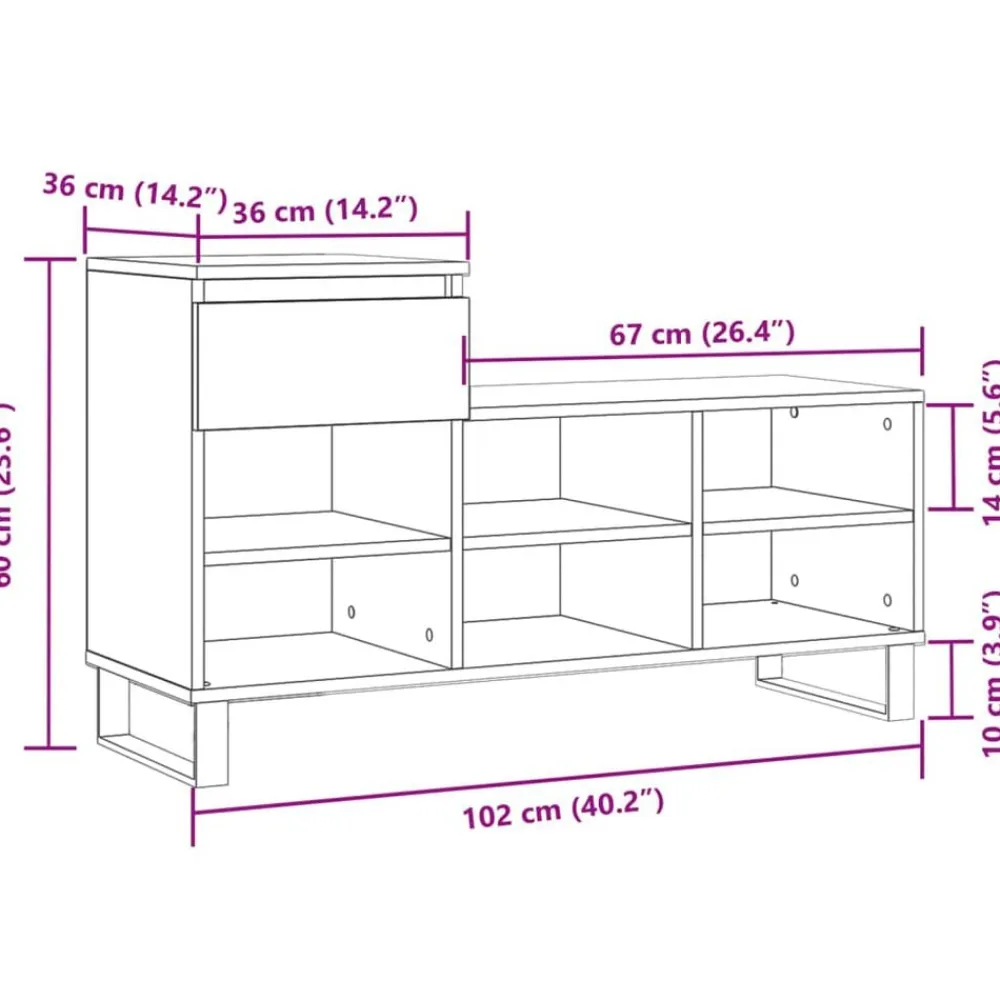 vidaXL Zapatero madera contrachapada roble marrón 102x36x60 cm Marrón roble Clearance