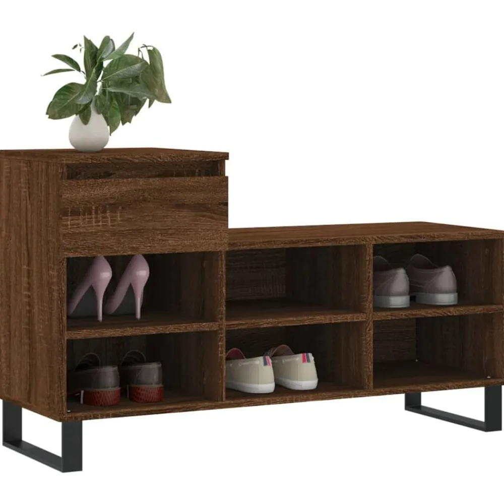vidaXL Zapatero madera contrachapada roble marrón 102x36x60 cm Marrón roble Clearance