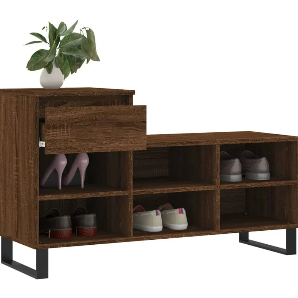 vidaXL Zapatero madera contrachapada roble marrón 102x36x60 cm Marrón roble Clearance