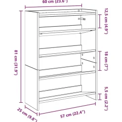 vidaXL Zapatero madera contrachapada gris hormigón 60x25x81 cm Gris hormigón Sale