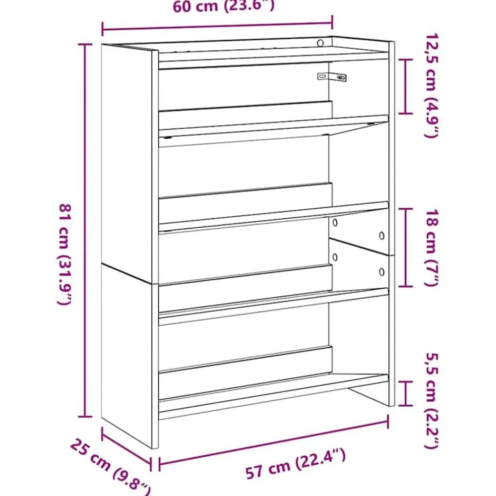 vidaXL Zapatero madera contrachapada gris hormigón 60x25x81 cm Gris hormigón Sale