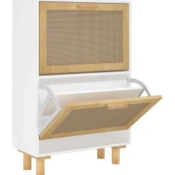 vidaXL Zapatero madera contrachapada ratán natural 52x25x80 cm Blanco New
