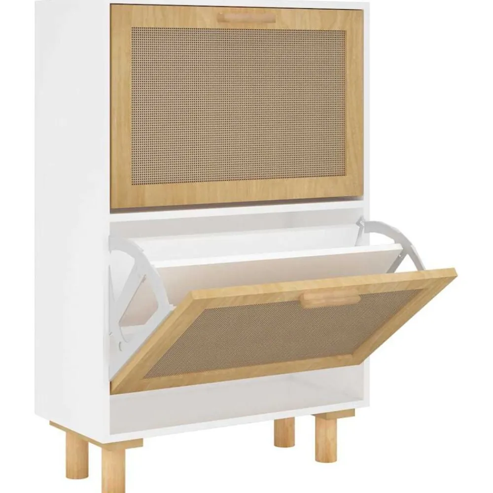 vidaXL Zapatero madera contrachapada ratán natural 52x25x80 cm Blanco New