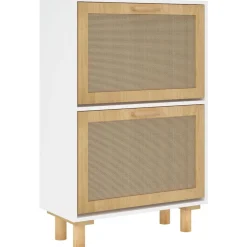 vidaXL Zapatero madera contrachapada ratán natural 52x25x80 cm Blanco New