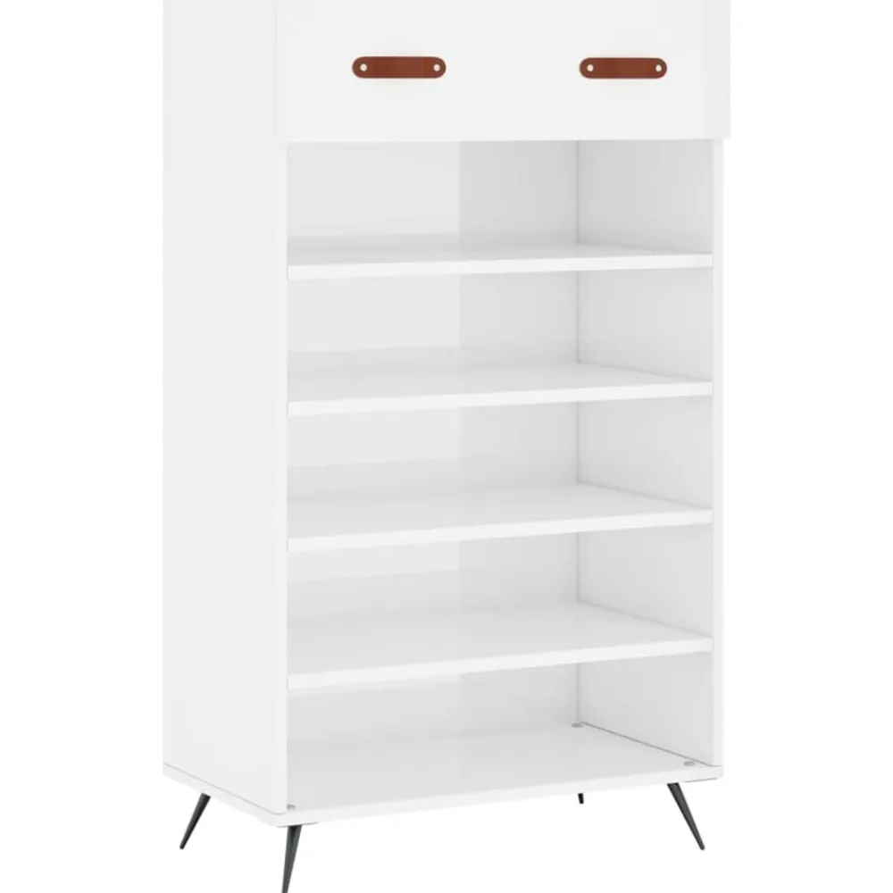 vidaXL Productos Del Hogar-Zapatero madera contrachapada blanco brillo 60x35x105 cm