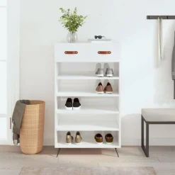 vidaXL Productos Del Hogar-Zapatero madera contrachapada blanco brillo 60x35x105 cm