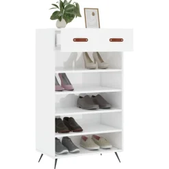 vidaXL Productos Del Hogar-Zapatero madera contrachapada blanco brillo 60x35x105 cm