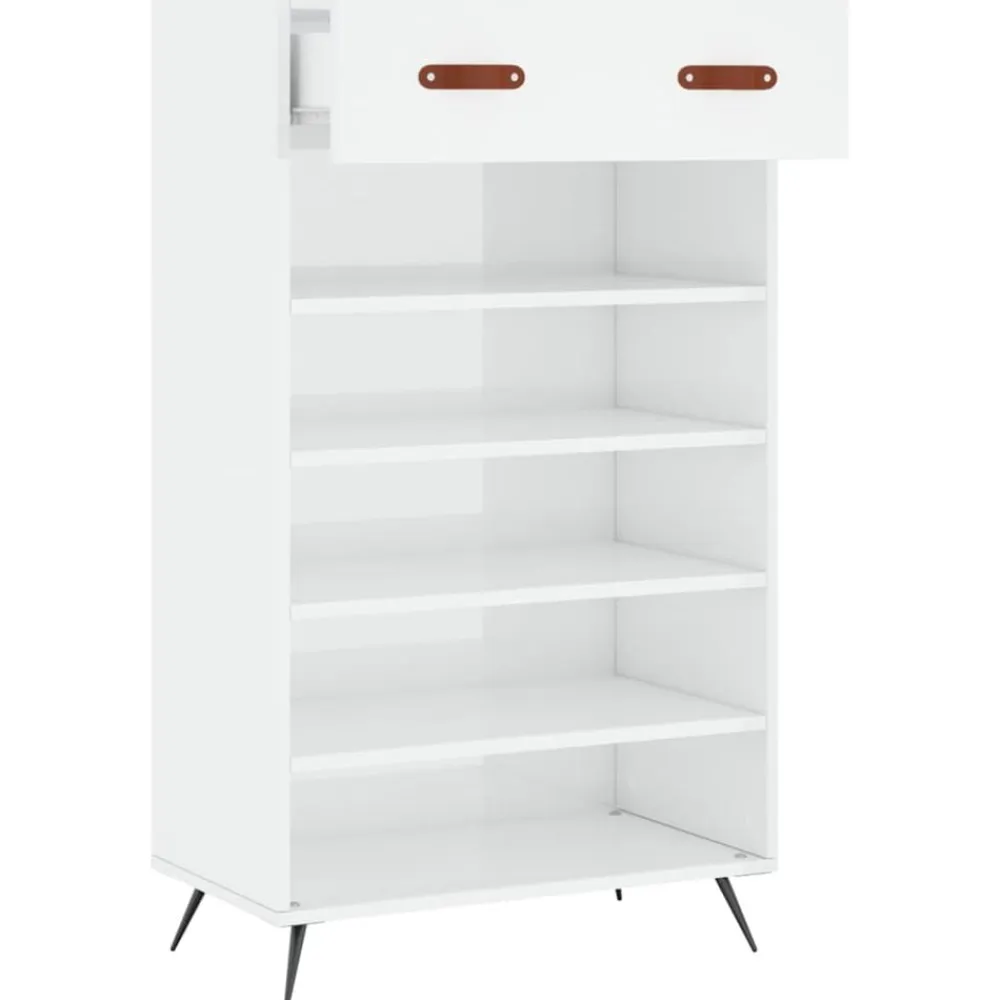 vidaXL Productos Del Hogar-Zapatero madera contrachapada blanco brillo 60x35x105 cm