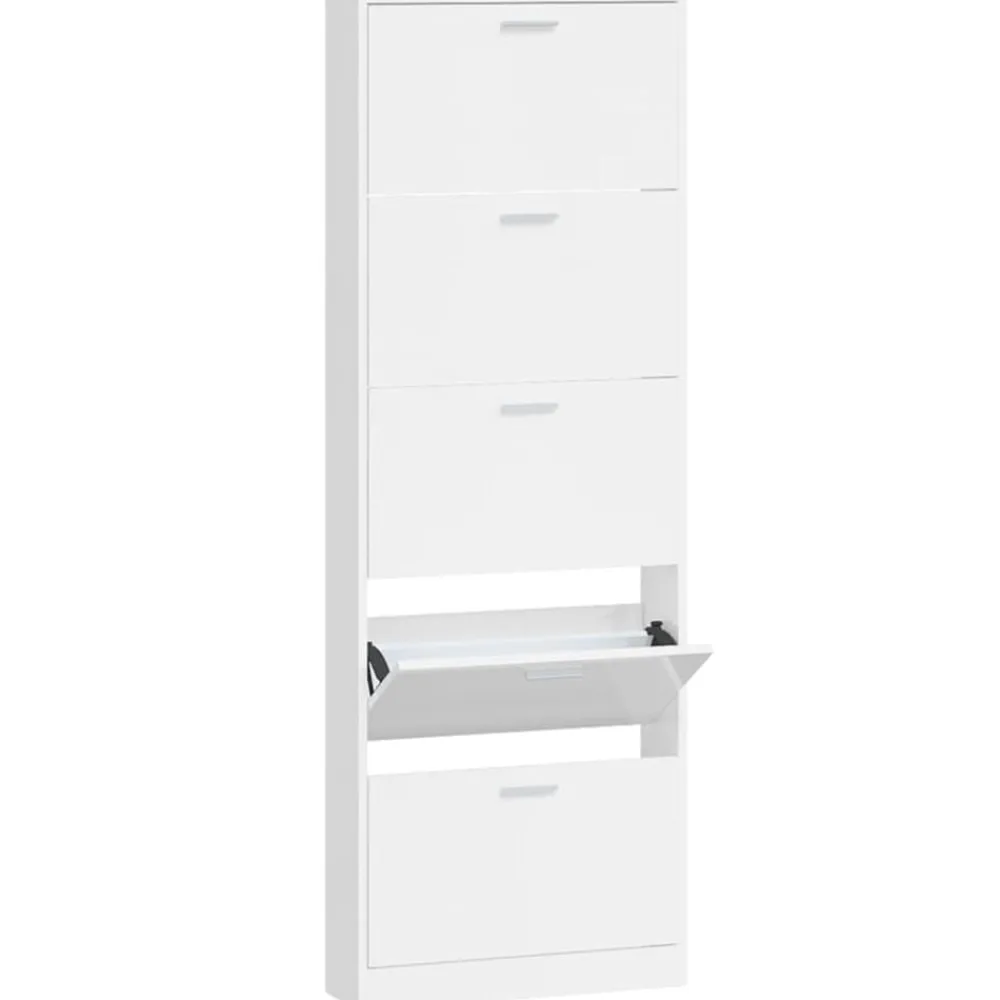 vidaXL Productos Del Hogar-Zapatero madera contrachapada blanco brillo 59x17x169 cm