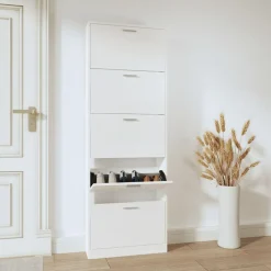vidaXL Productos Del Hogar-Zapatero madera contrachapada blanco brillo 59x17x169 cm